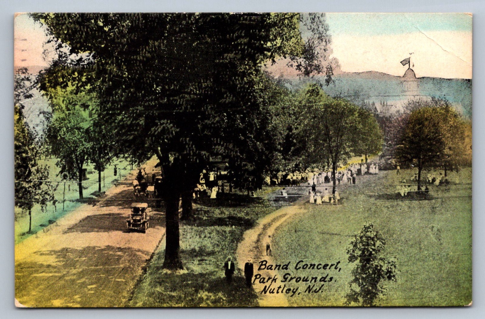 Postcard New Jersey Nutley Park Grounds Band Concert Old Cars 1912 N694