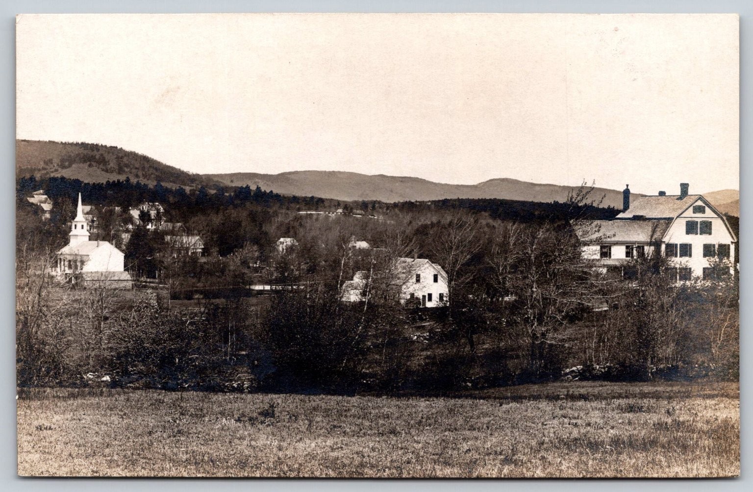 Vintage RPPC New England Town Church Mountain Landscape Postcard AA650