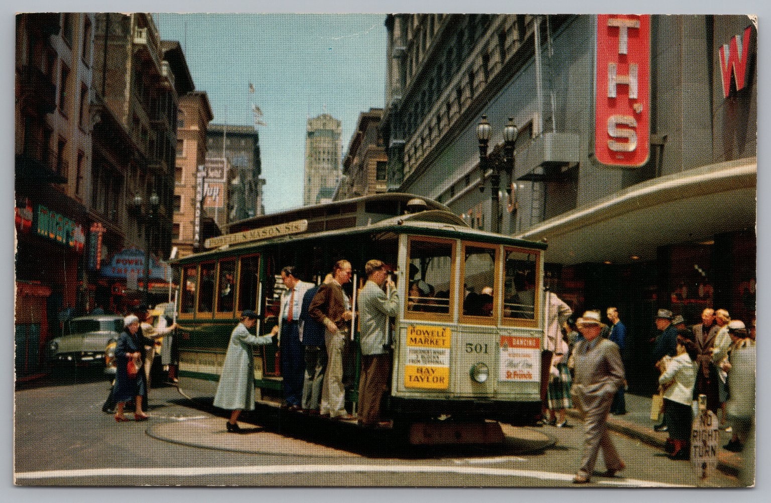 San Francisco Cable Car Turntable Powell & Market Streets Postcard