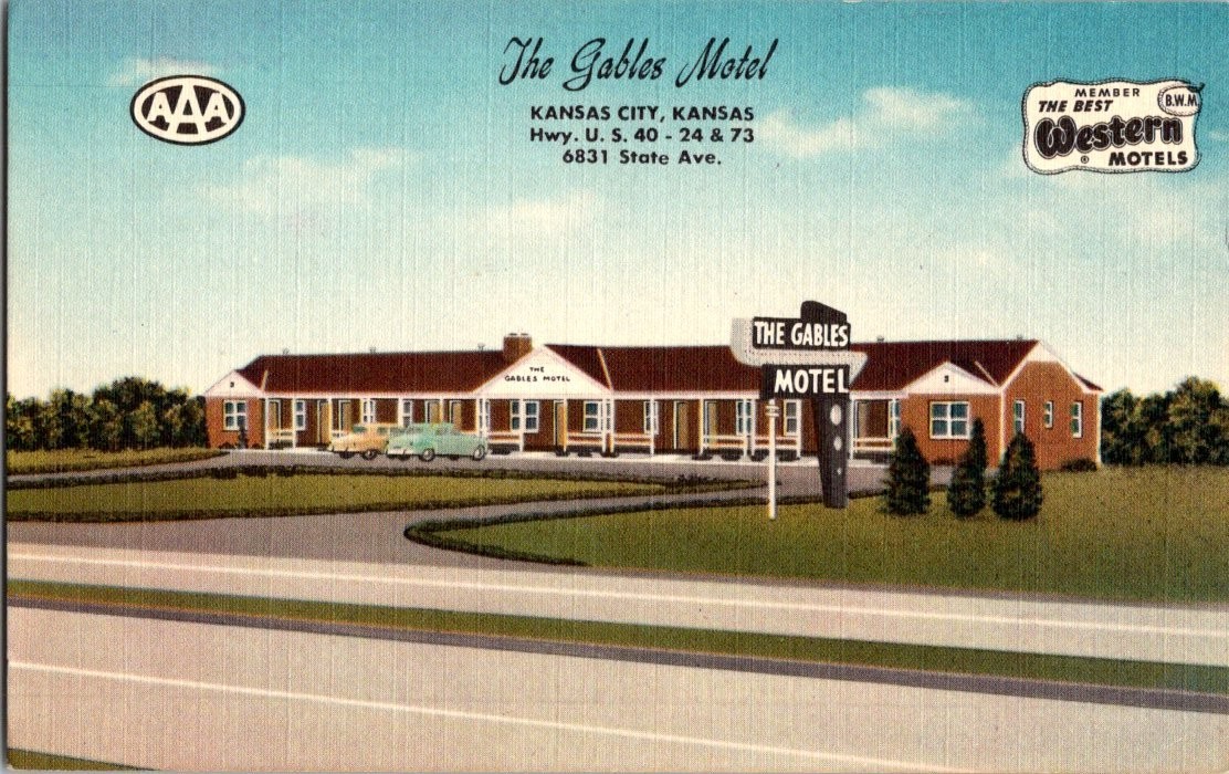 Vintage The Gables Motel Kansas City Kansas Postcard HWN Co.