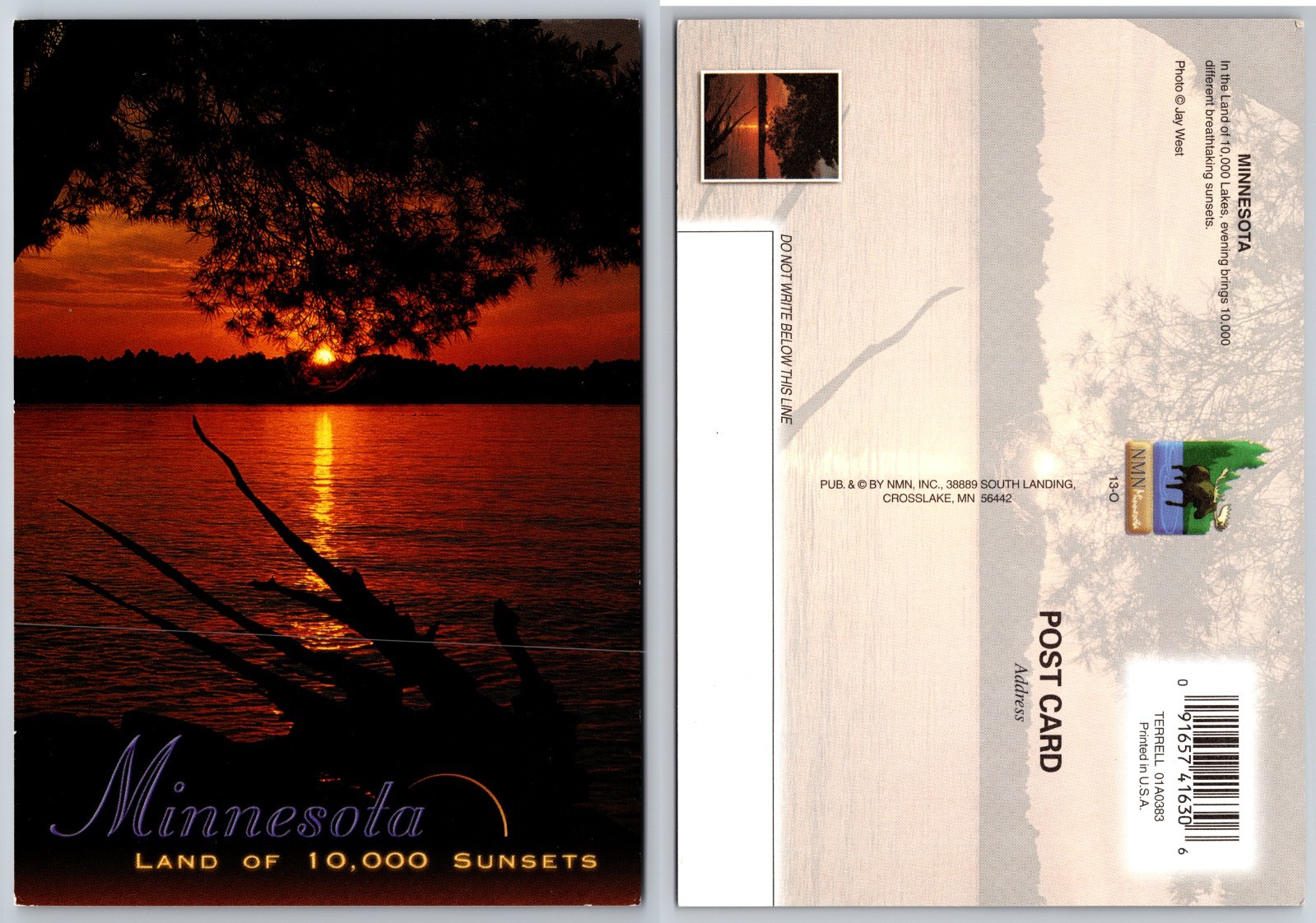 Continental Minnesota Land Sunset Lake Postcard