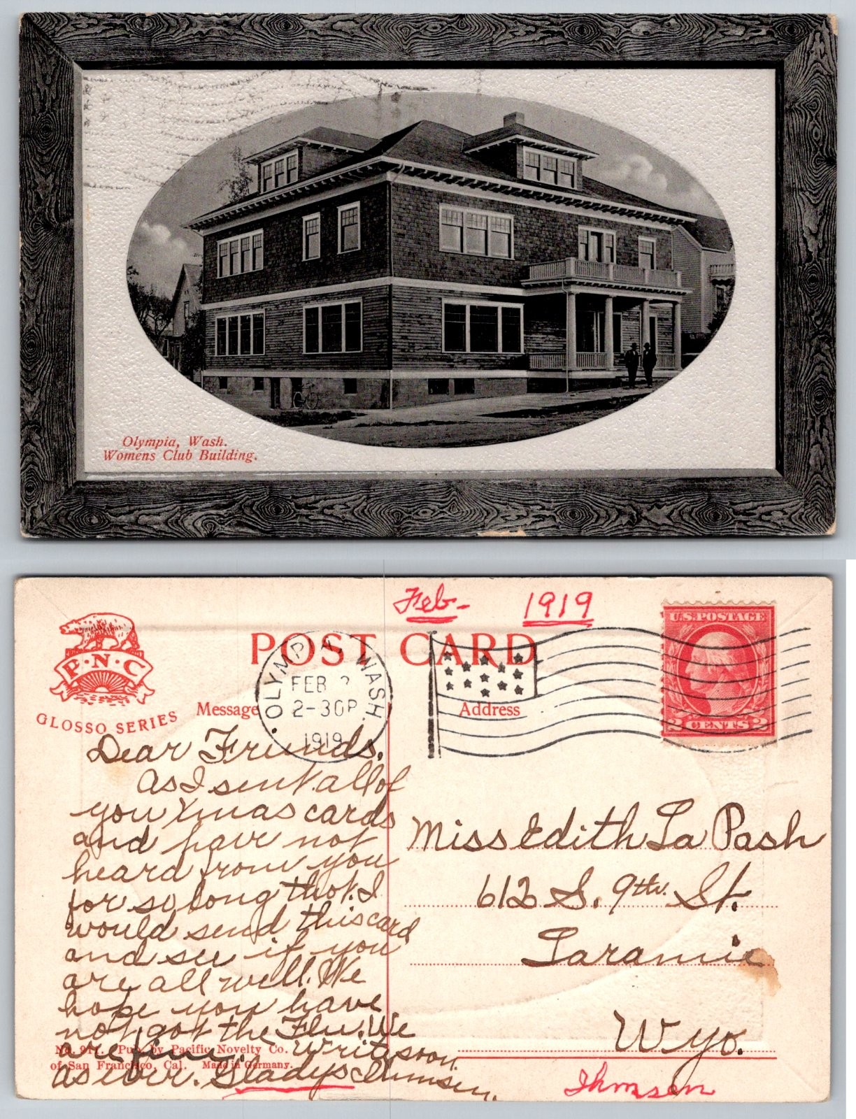 Standard Olympia Washington Womens Club Building Pacific Novelty Co. Postcard