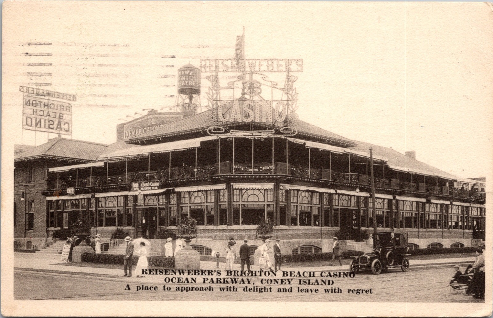 REISENWEBERS BRIGHTON BEACH CASINO Old Cars Coney Island NY Postcard B&W DB 1911
