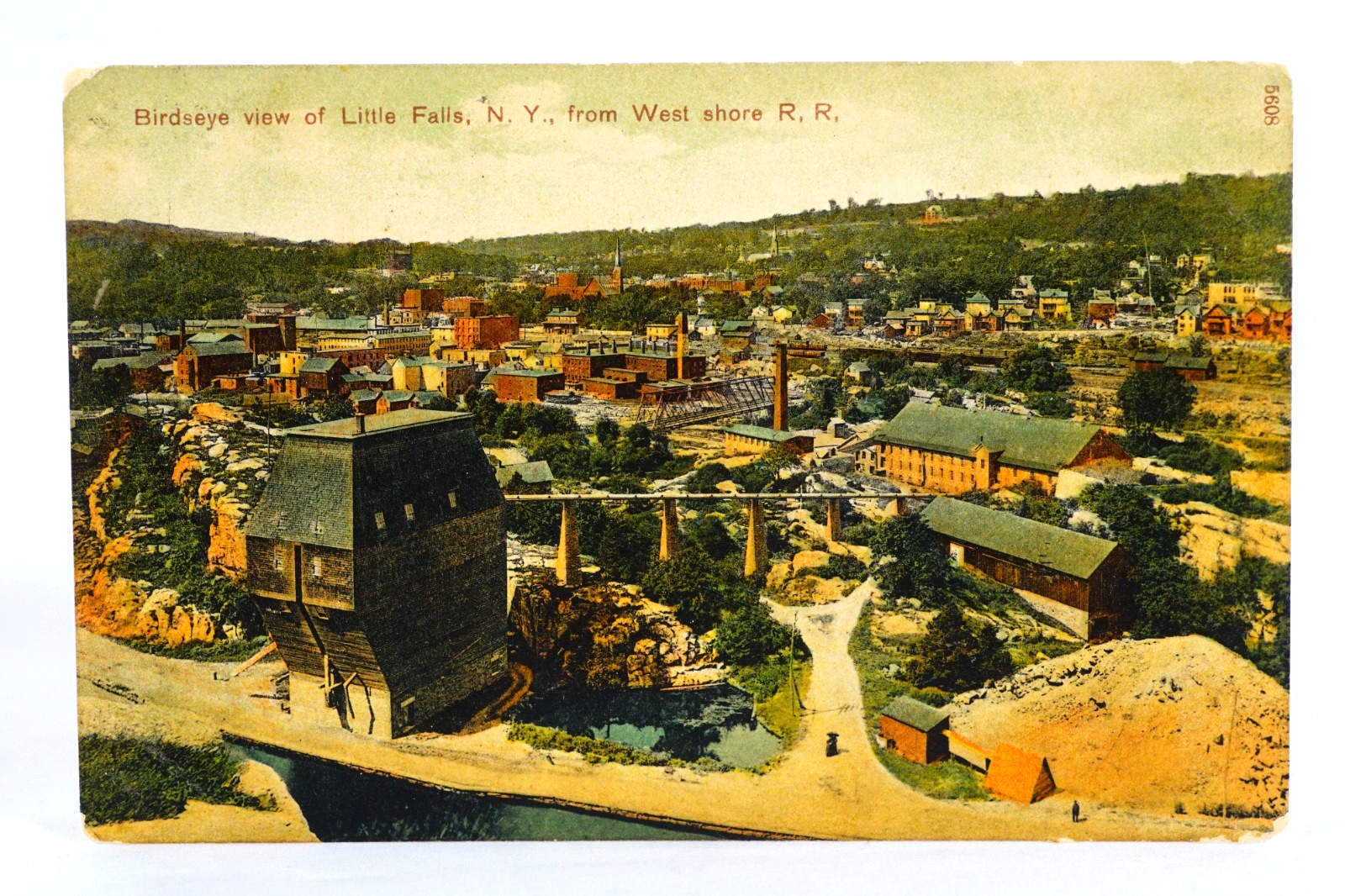 Antique Little Falls NY West Shore Railroad Birdseye Peacock Series Postcard