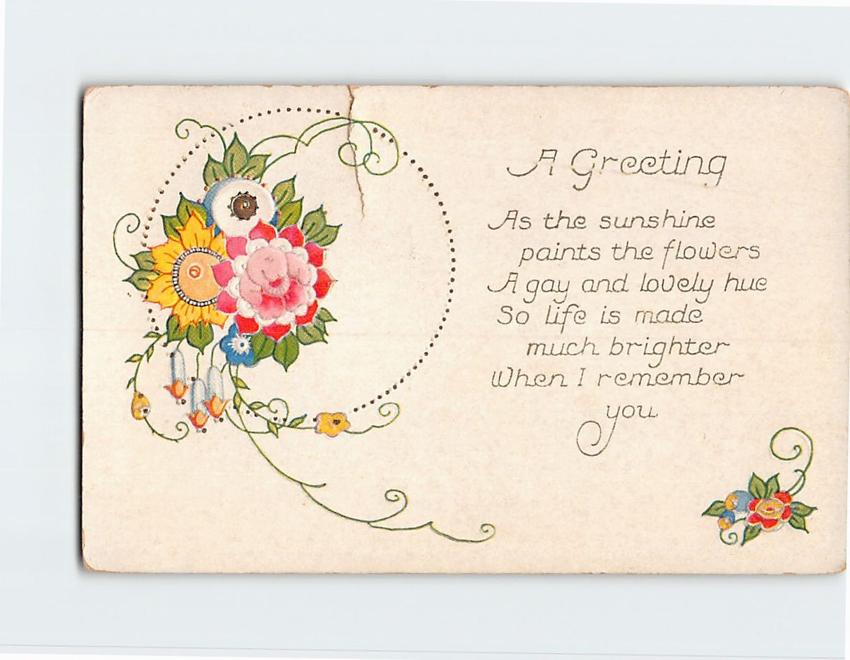 Postcard Embossed Floral Art Print Greeting Card