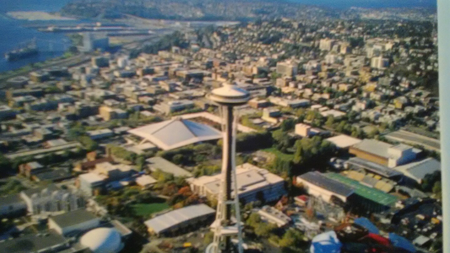 BRIGHT AIR VIEW PHOTO POST CARD OVER THE CITY OF SEATTLE WASHINGTON