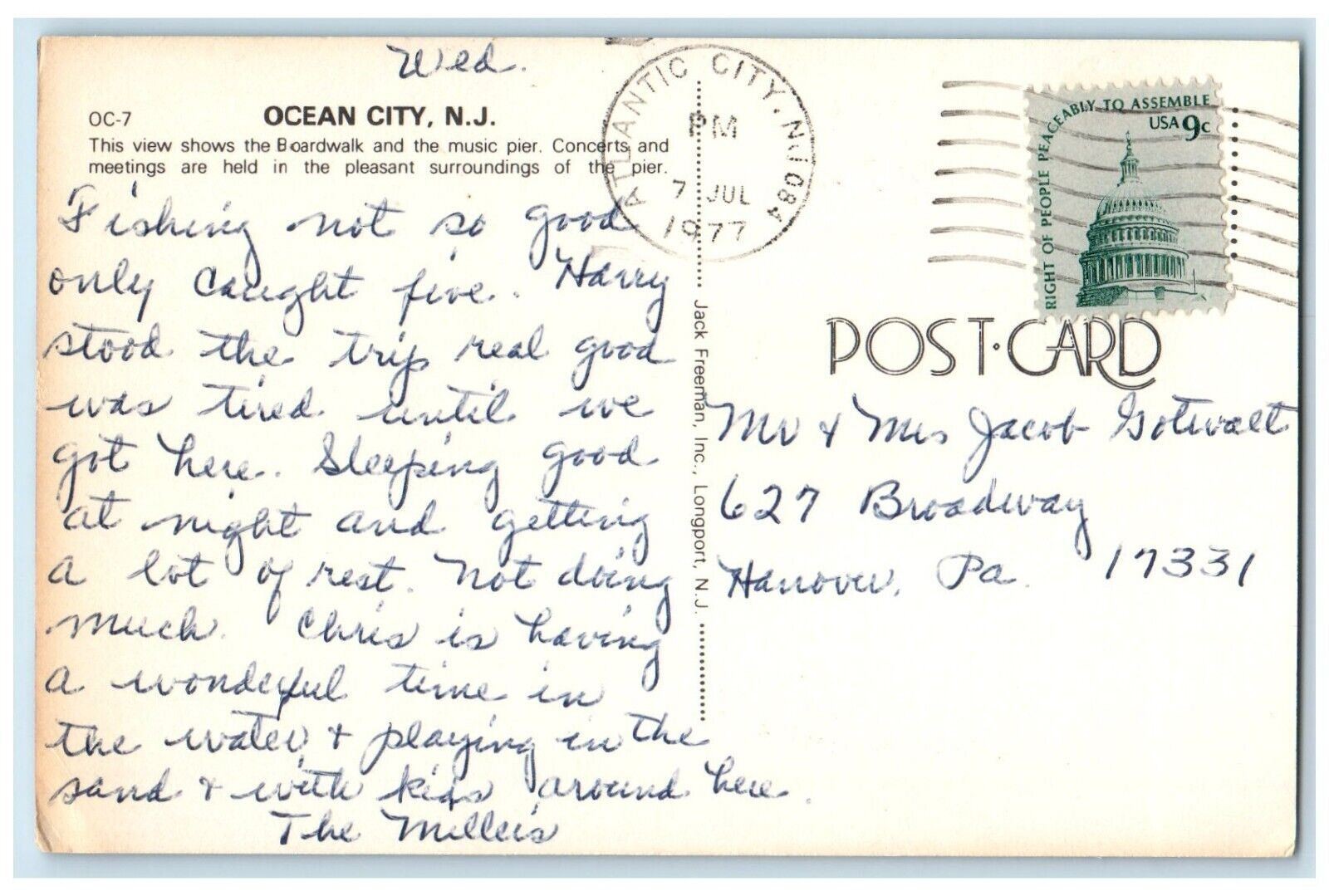1977 Ocean City New Jersey NJ, Showing Boardwalk And Music Pier Vintage Postcard