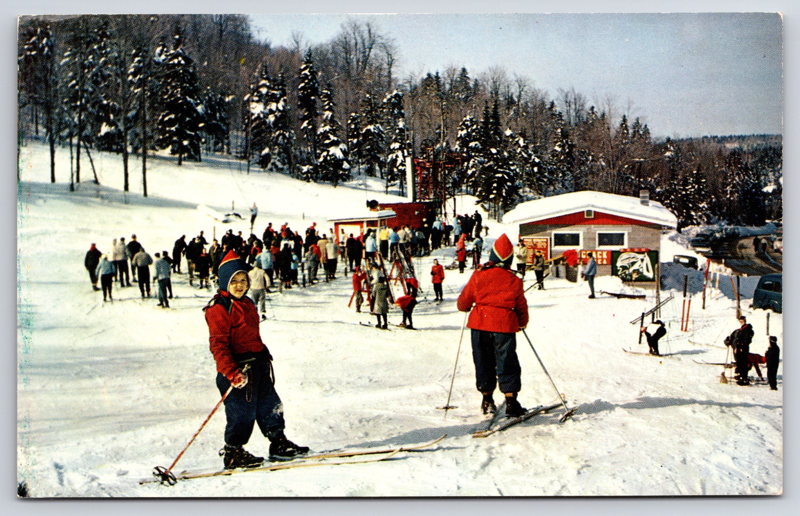 1961 Hogback Mountain Vermont Poma Lift Ski Area Plastichrome Postcard Unposted
