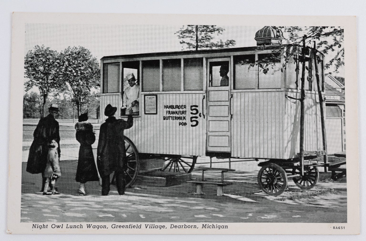 1938 Night Owl Lunch Wagon Greenfield Village Dearborn MI Postcard Curt Teich