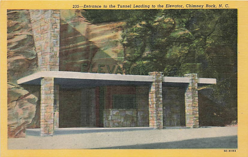 Postcard NC: Pedestrian Tunnel Entrance to Elevator, Chimney Rock North Carolina