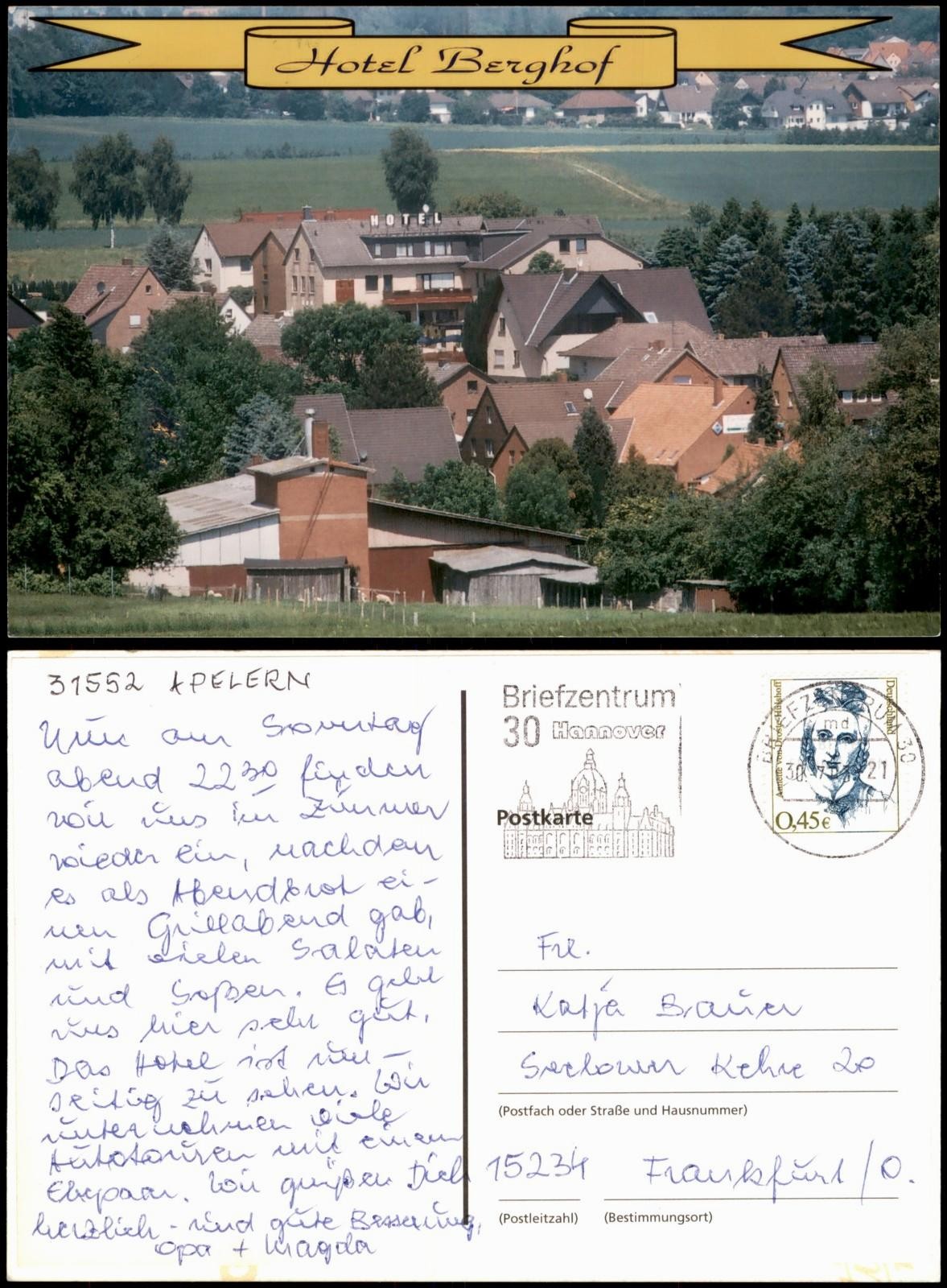Postcard Apelern town view with Hotel Berghof 2000