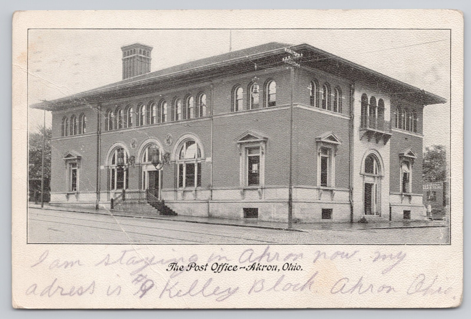 Post Office Akron Ohio OH Antique PM 1909 UDB Vintage Postcard