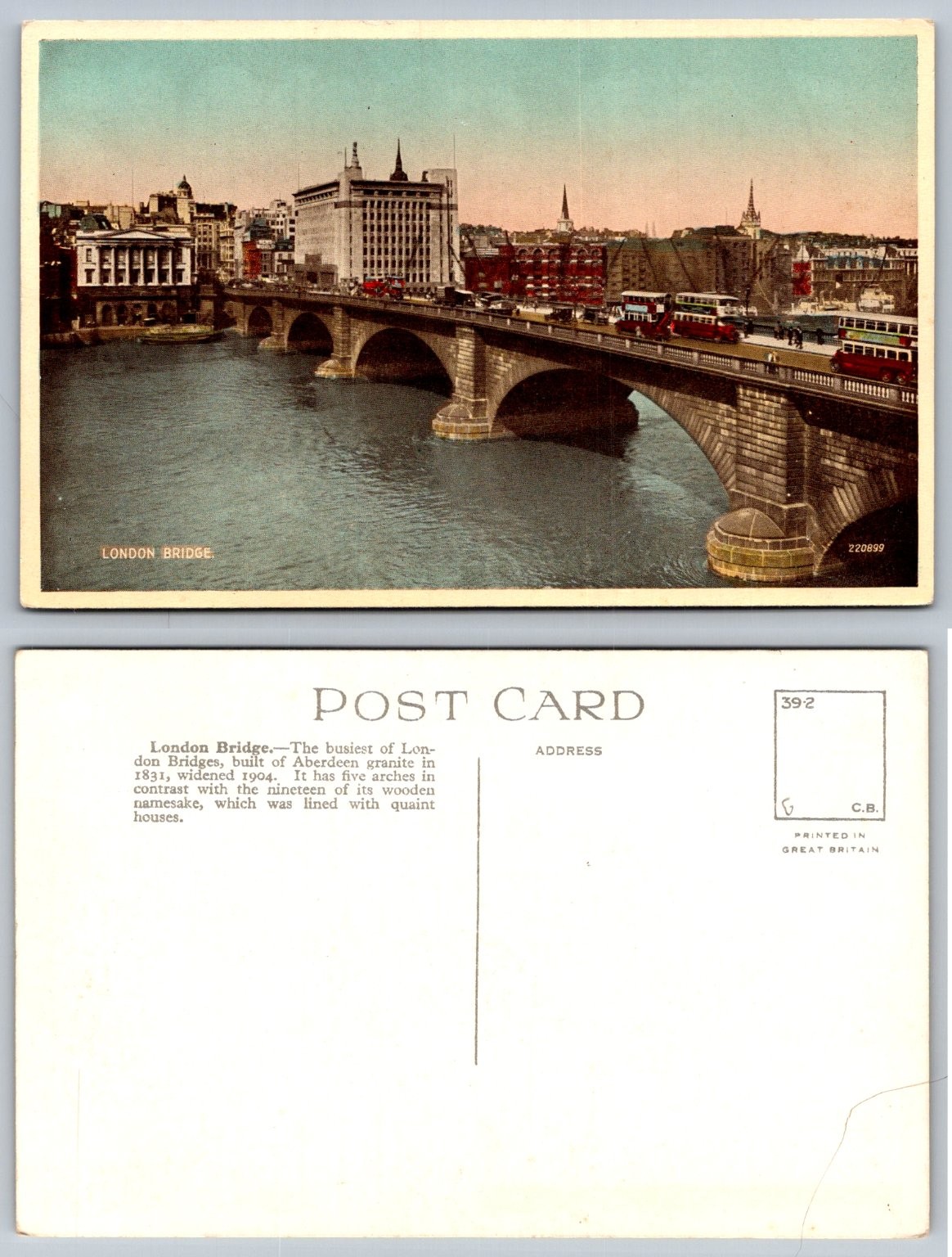 London Bridge Busy Traffic Vintage Postcard Great Britain UK
