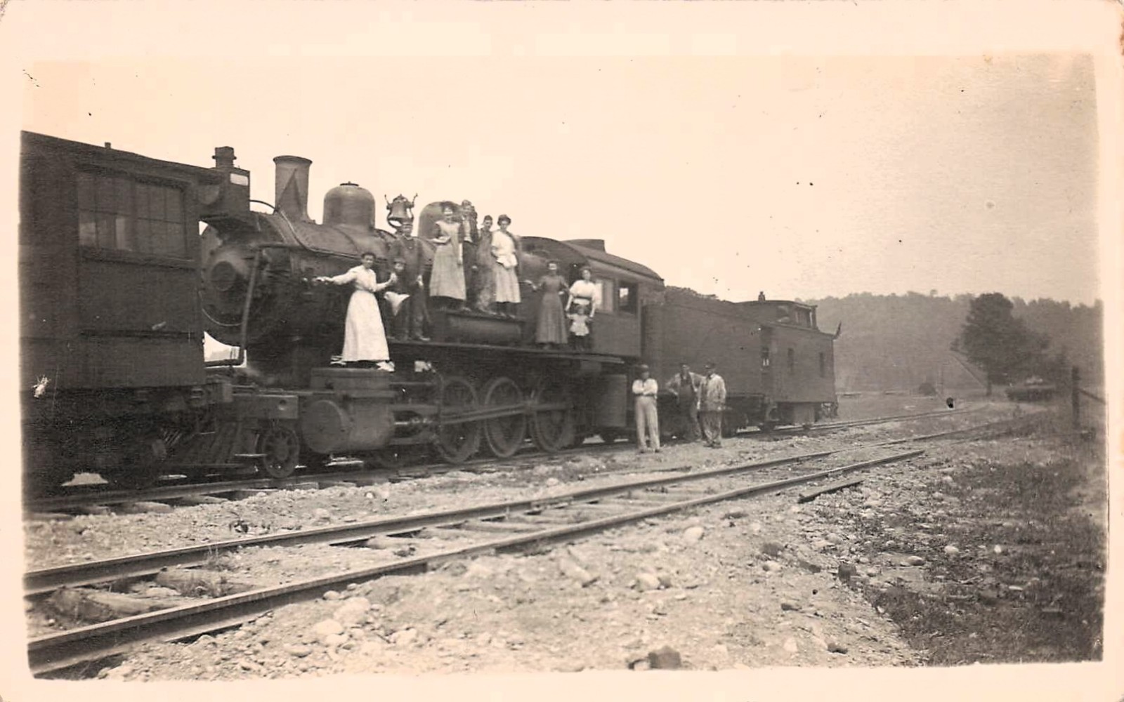 RPPC Steam Locomotive Passenger Train Railroad Crew Group Photo Vtg Postcard K34