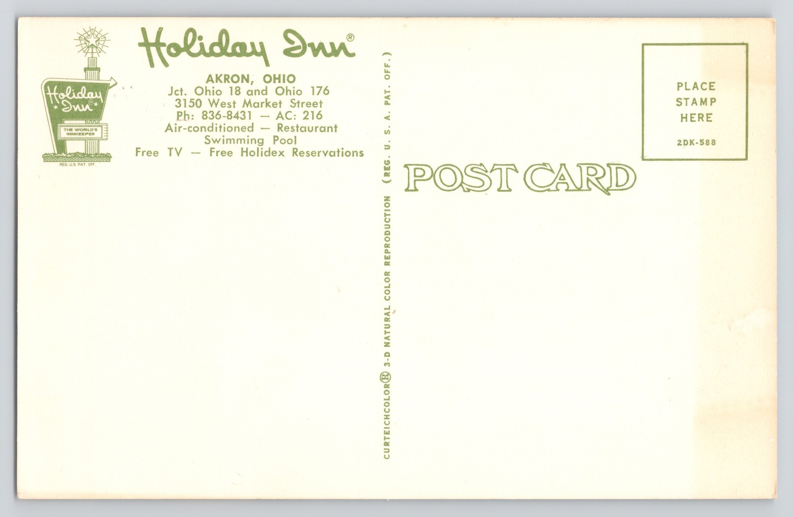 Vintage Holiday Inn Akron Ohio Postcard The Great Sign Curteichcolor 1950s-60s