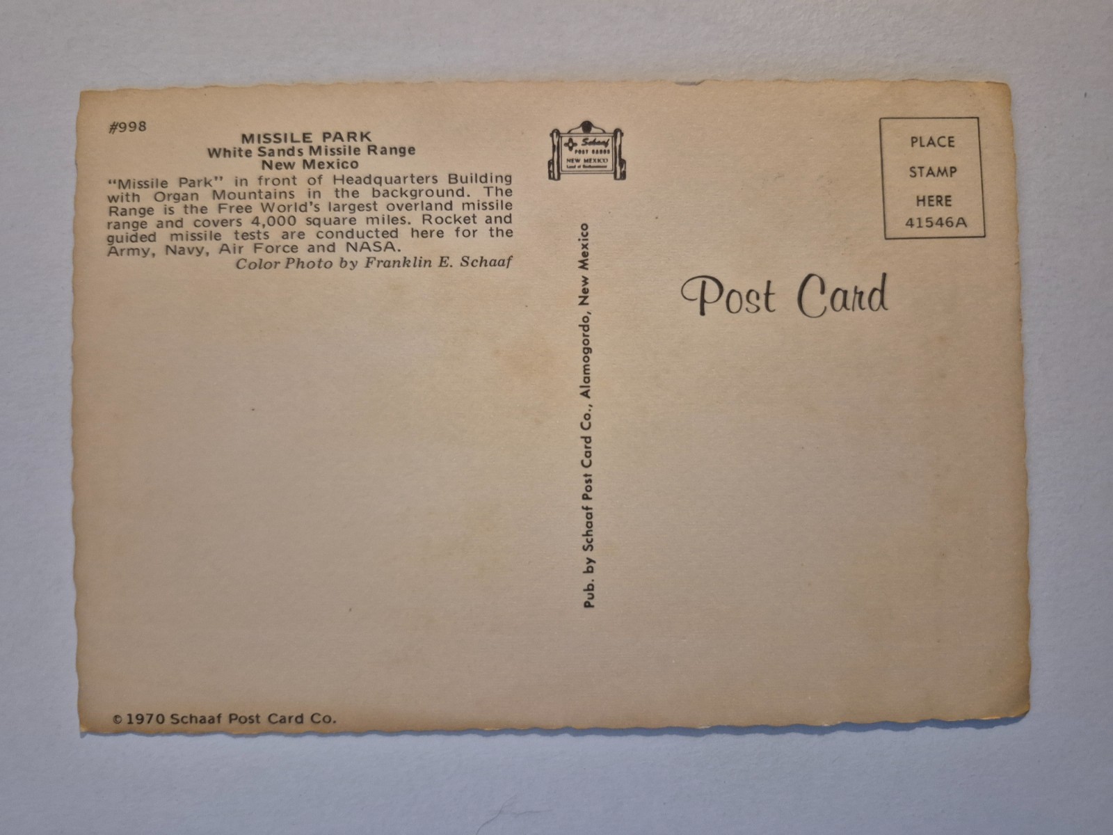 Vintage 4×6″ Postcard White Sands Missile Range New Mexico NY01