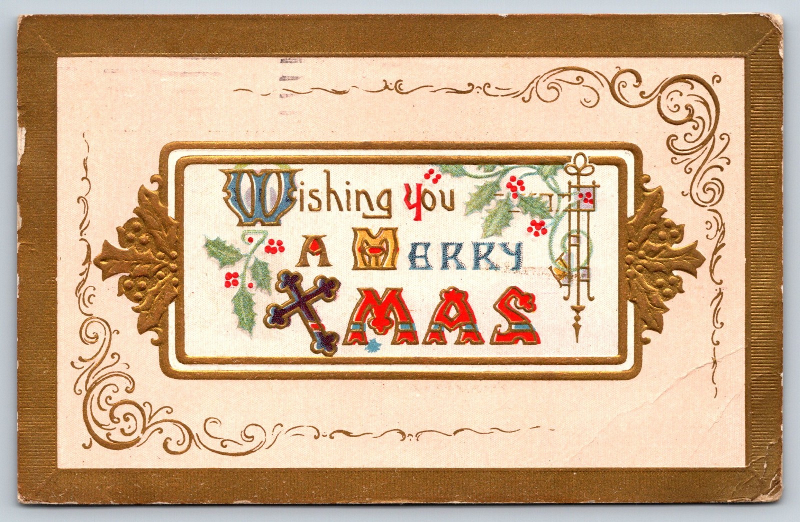 Vintage Postcard, 1900’s Christmas, Art, Gold, Berkeley California, Stamped