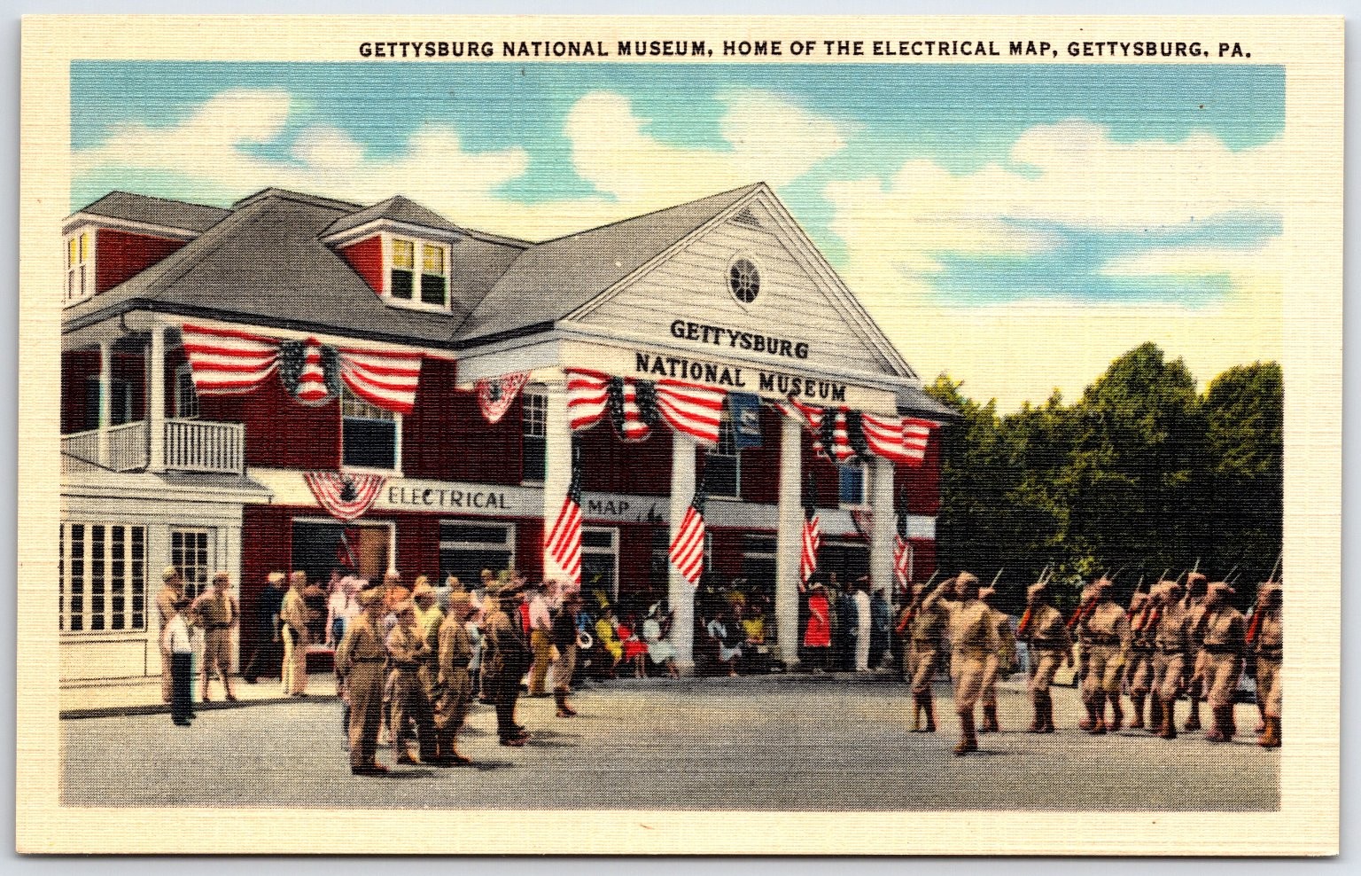 Gettysburg National Museum Electrical Map PA Linen Postcard 1940s Marken