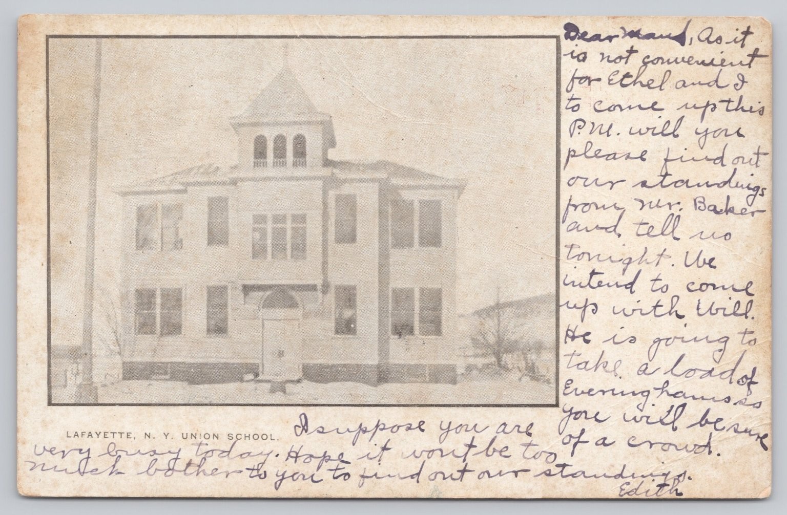 1907 Lafayette NY Union School Vintage Postcard
