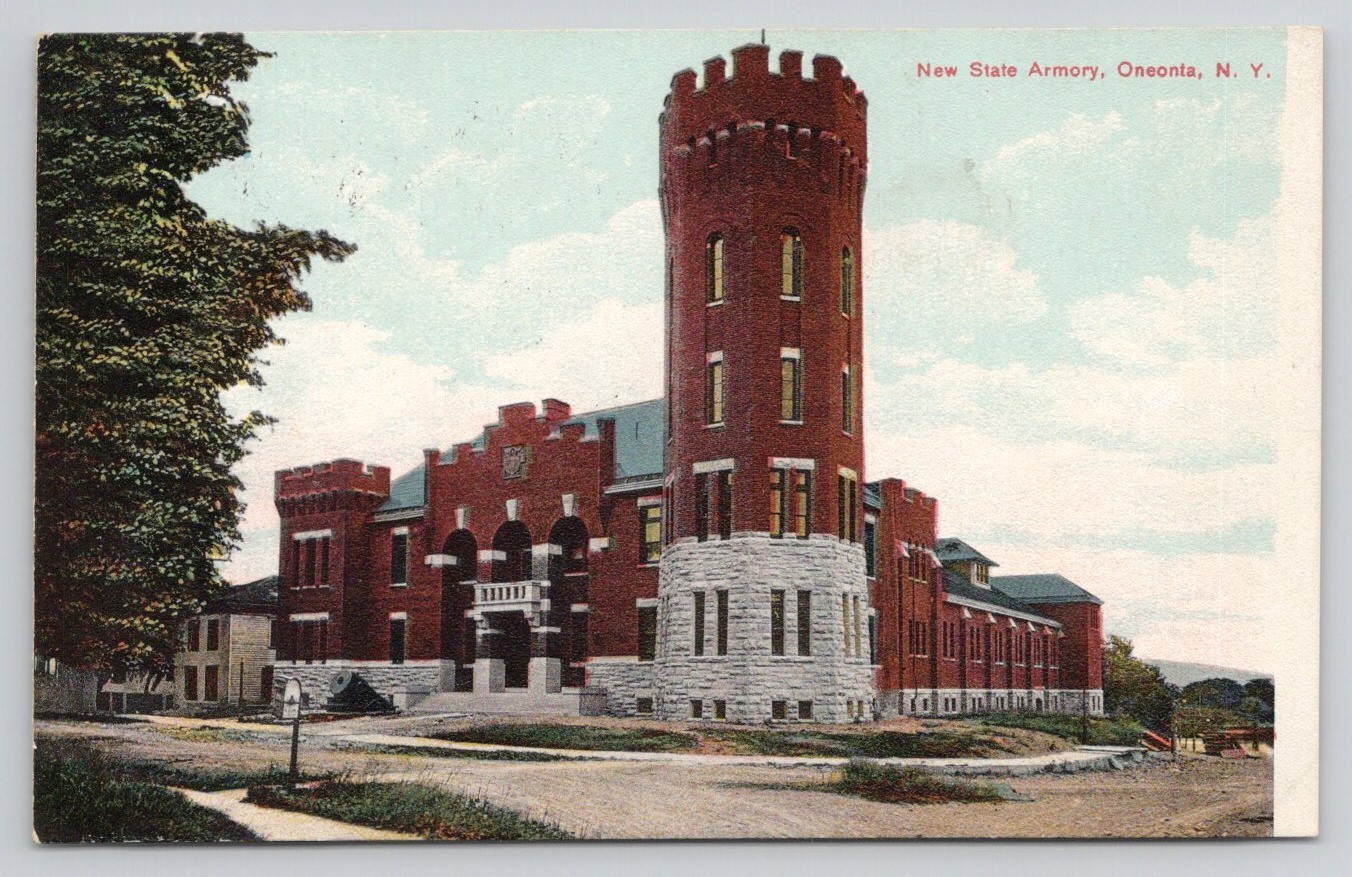 Oneonta NY Otsego County New State Armory Exterior 1907 Postcard