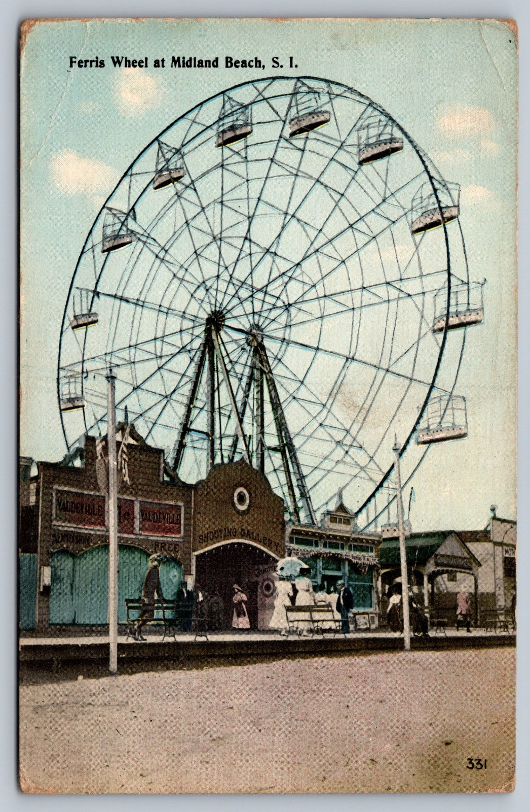 postcard c1910 FERRIS WHEEL AT MIDLAND BEACH STATEN ISLAND NY SHOOTING GALLERY