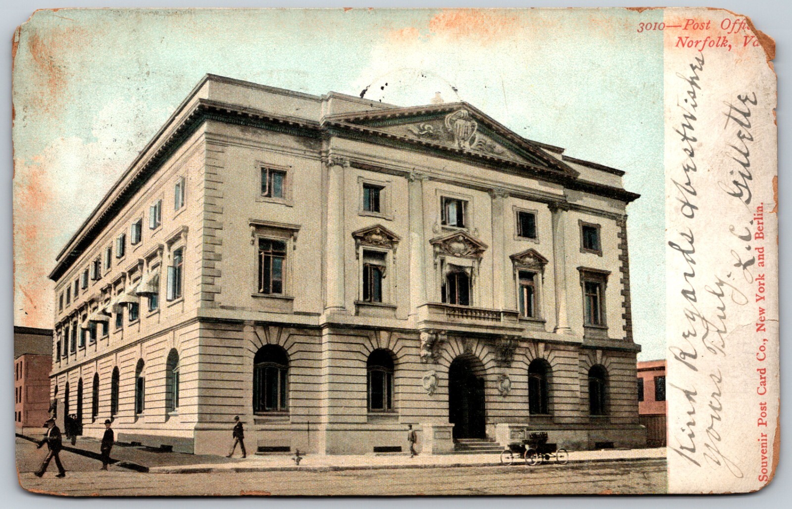 1909 Post Office Norfolk Virginia ANTIQUE Postcard 8019