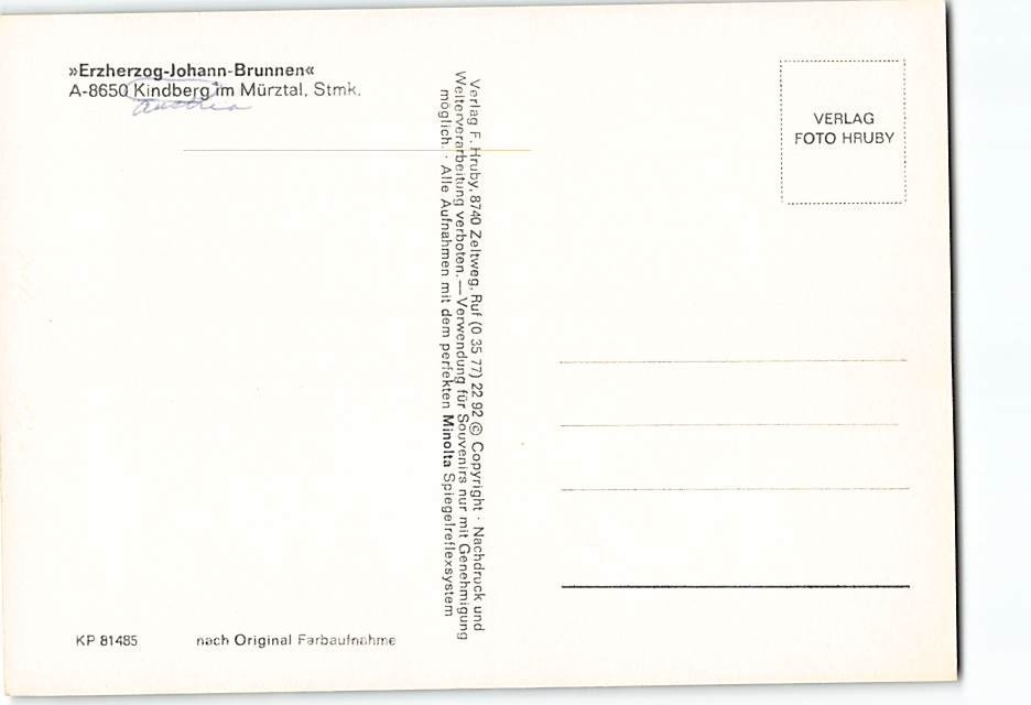Postcard Archduke Johann Fountain Kindberg Styria Austria