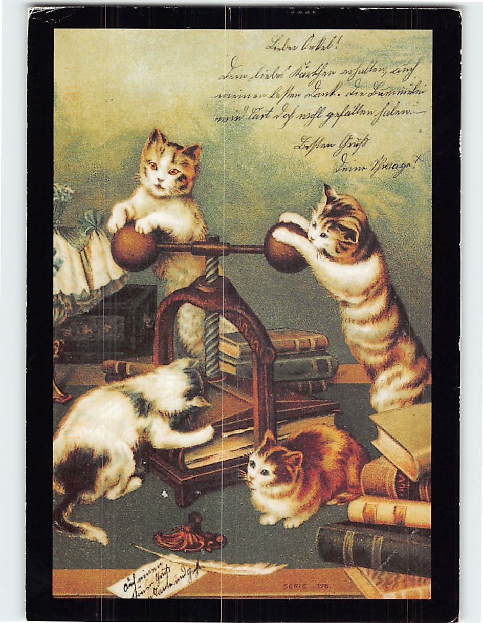 Postcard Cute Cats Playing Painting