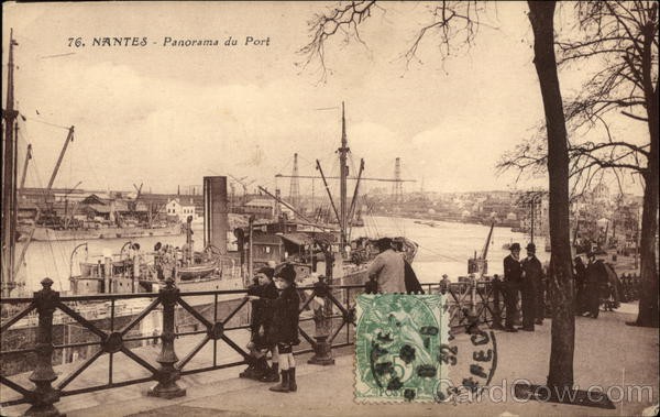 Nantes, France View of Port Original Vintage Postcard