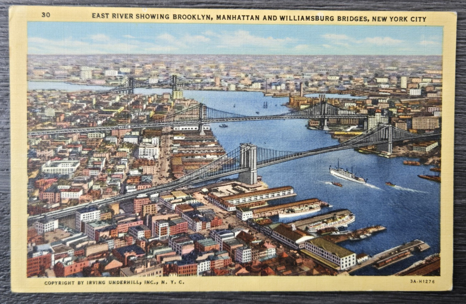 Postcard Aerial Birdseye View Brooklyn Manhattan Williamsburg Bridge New York