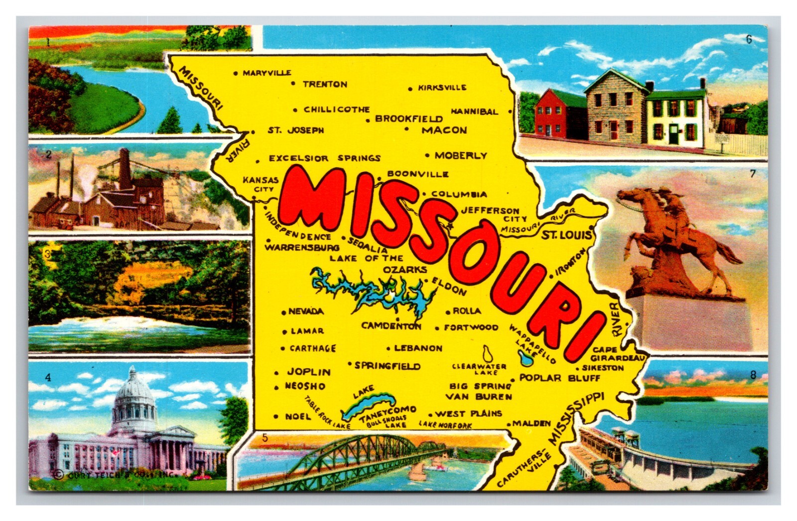 Map View Greetings From Missouri MO The Show Me State UNP Chrome Postcard XB6