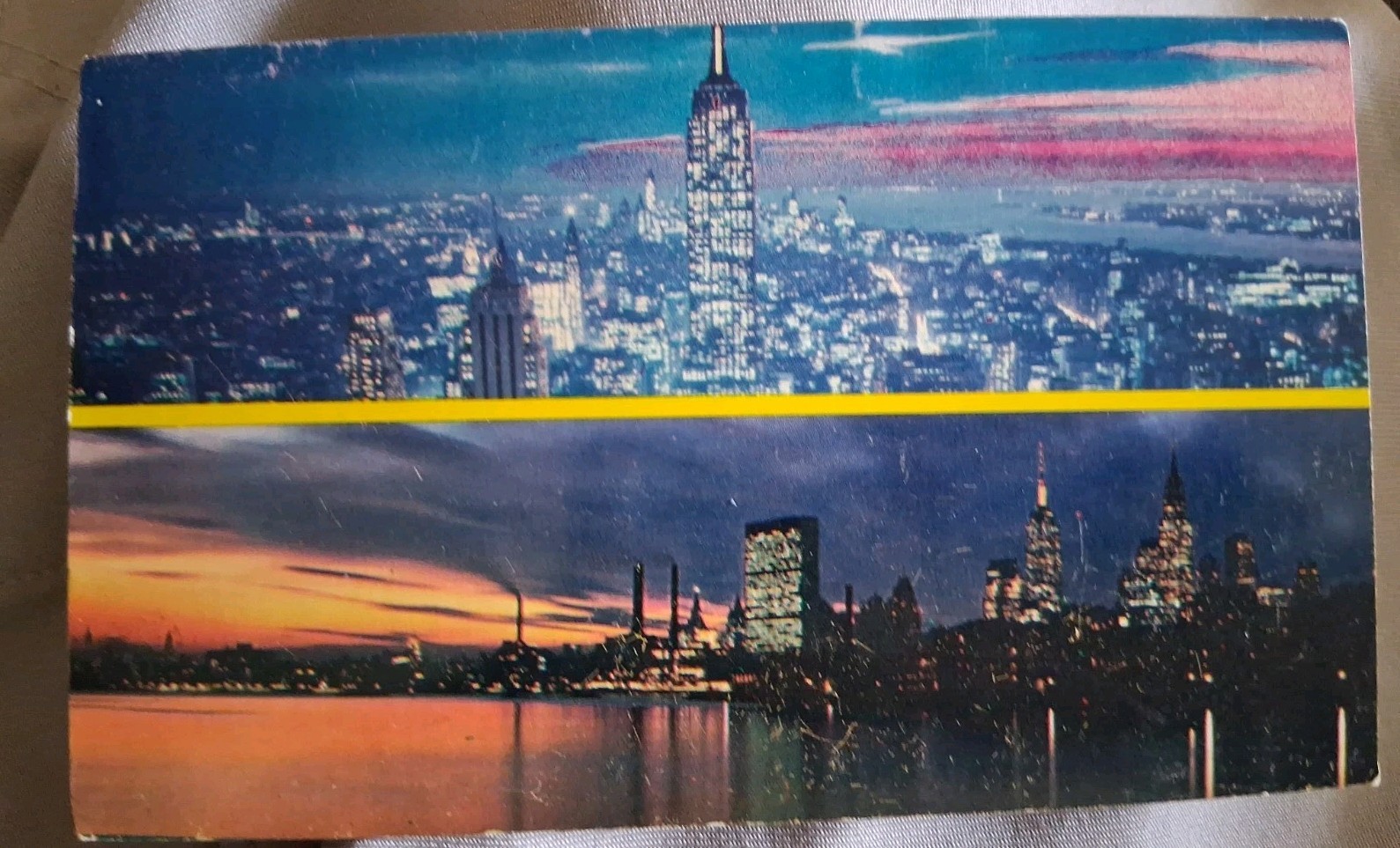 Empire State Building And UN Building A Split View Postcard 2 NY landmarks