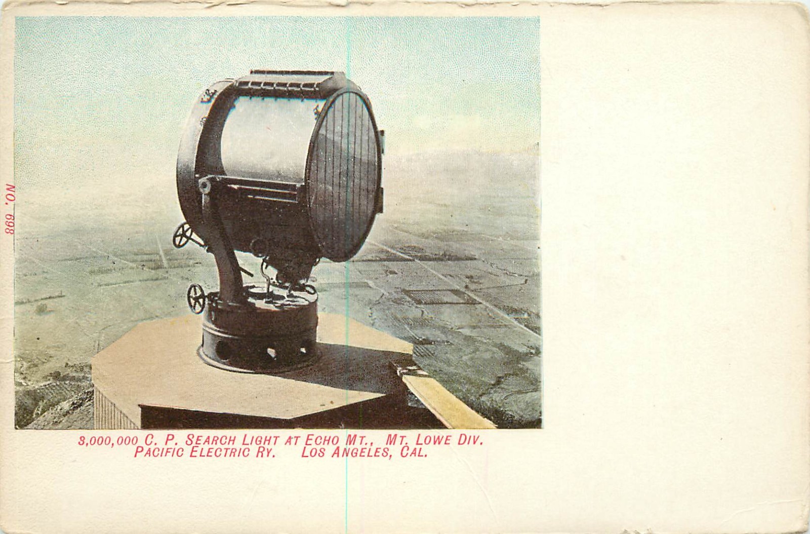 1907 Postcard 3,000,000 CP Searchlight atop Echo Mt. Los Angeles CA Mt. Lowe Div