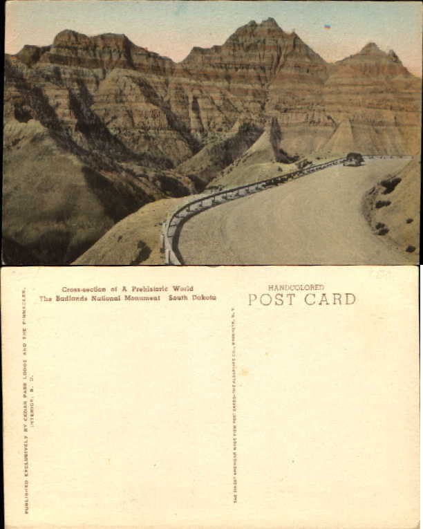 Cross section of prehistoric world Badlands National Monument SD hand colored