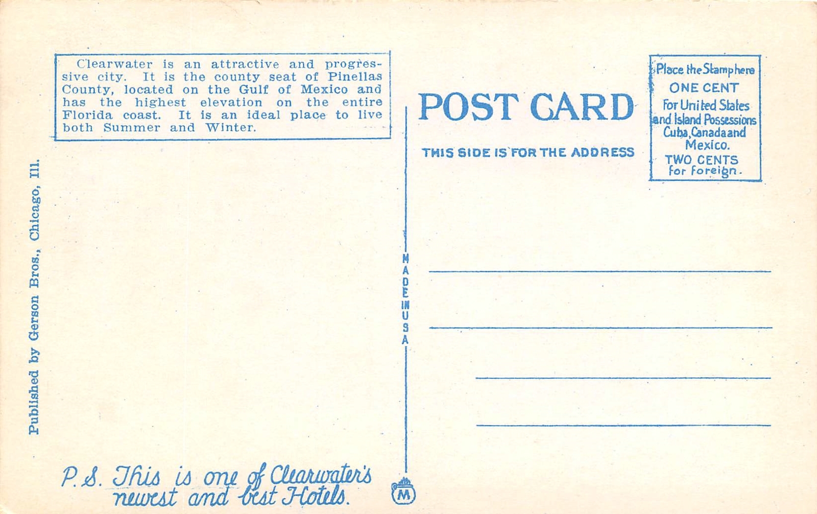 West Coast Hotel Clearwater Florida 1920c postcard