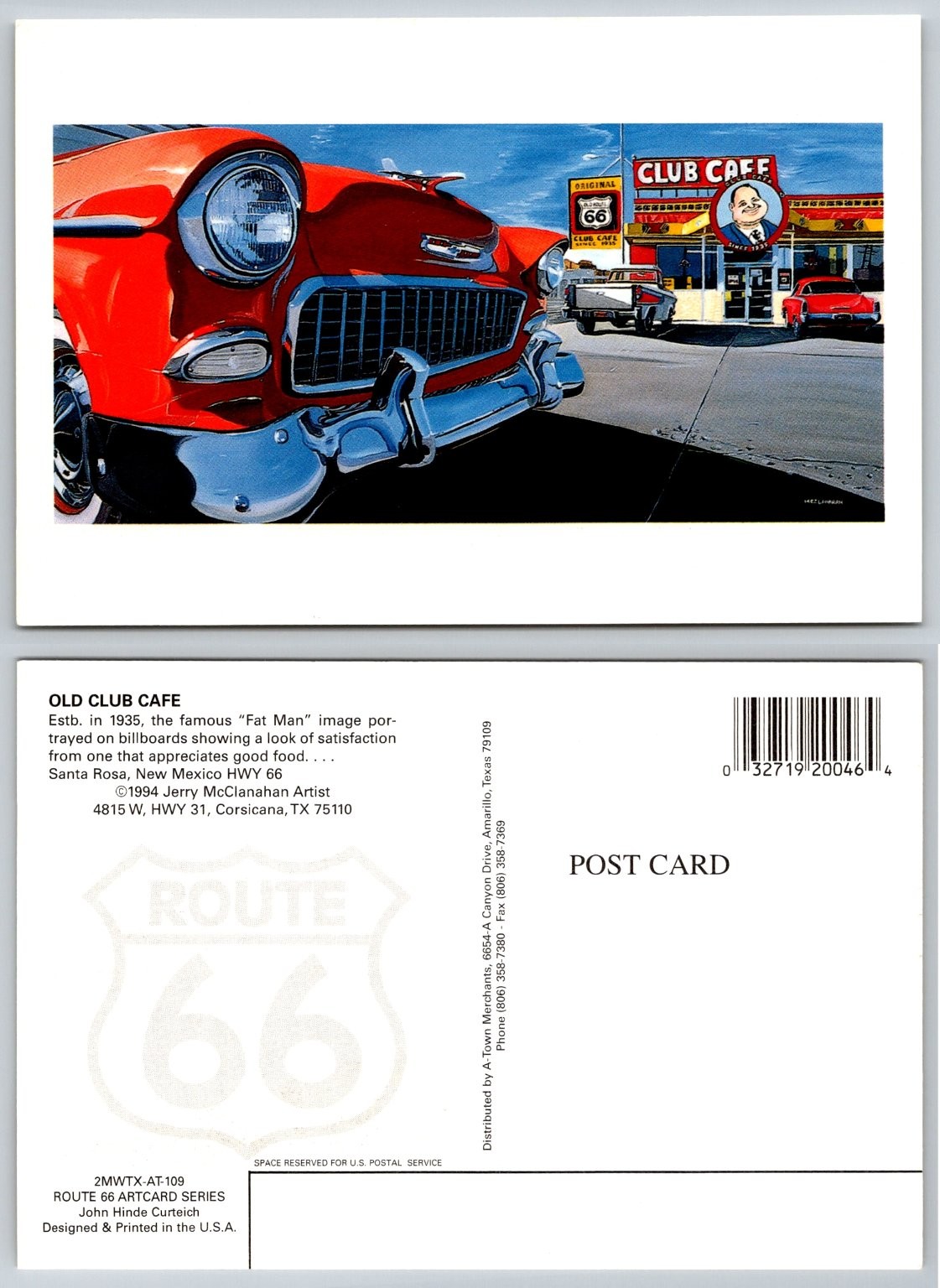 Route 66 Old Club Cafe Santa Rosa NM 1955 Chevy Jerry McClanahan Postcard