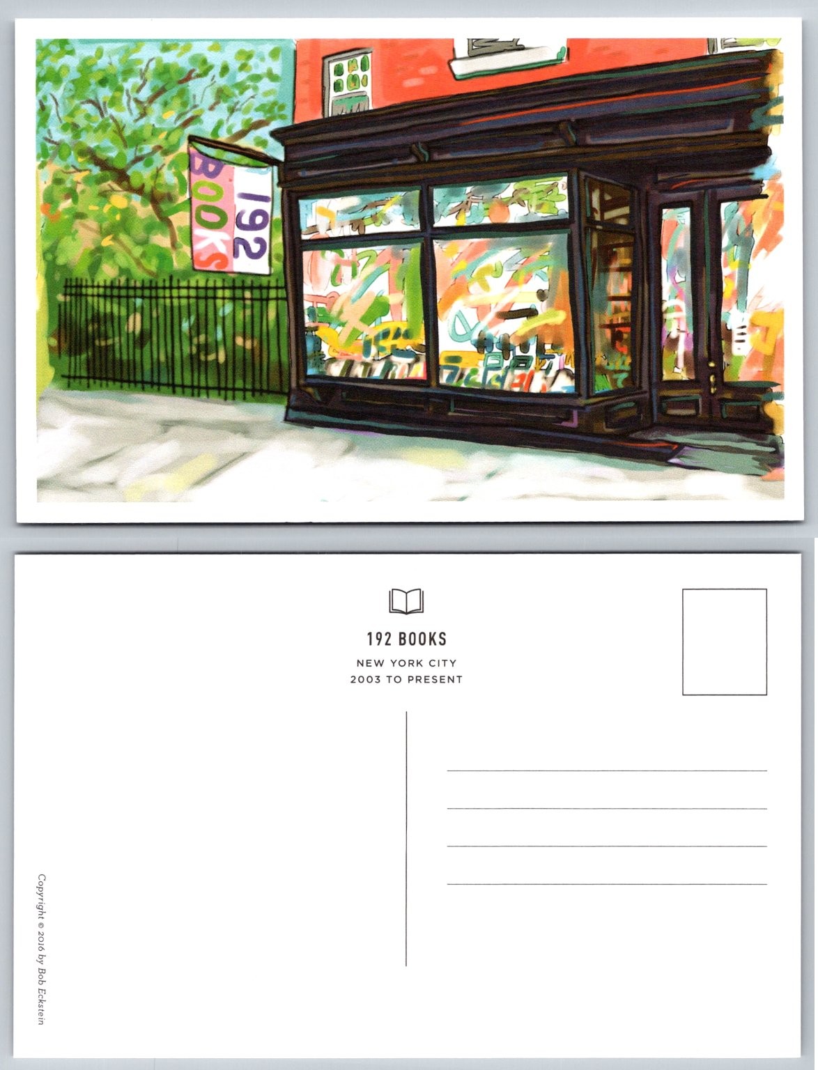 192 Books New York City Postcard by Bob Eckstein – NYC Bookstore Art