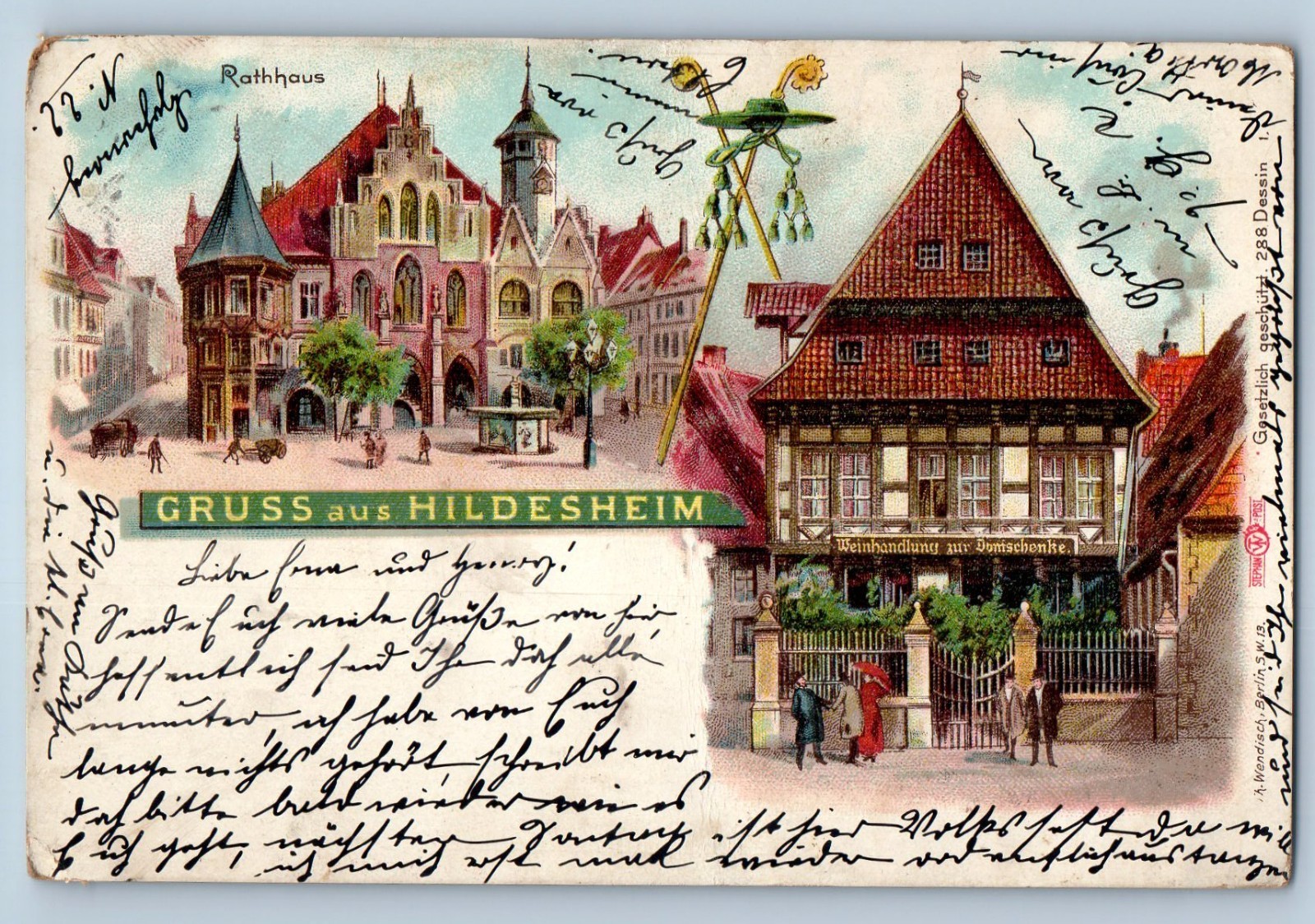 Lower Saxony Germany Postcard Greetings from Hildesheim Town Hall 1898