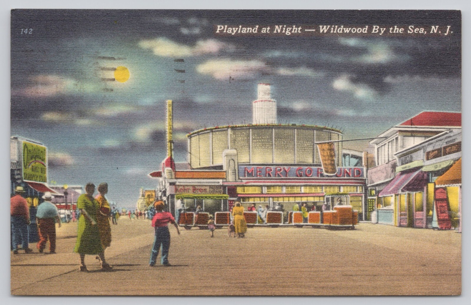 Playland at Night Wildwood by the Sea NJ vintage Merry Go Round Postcard *c7