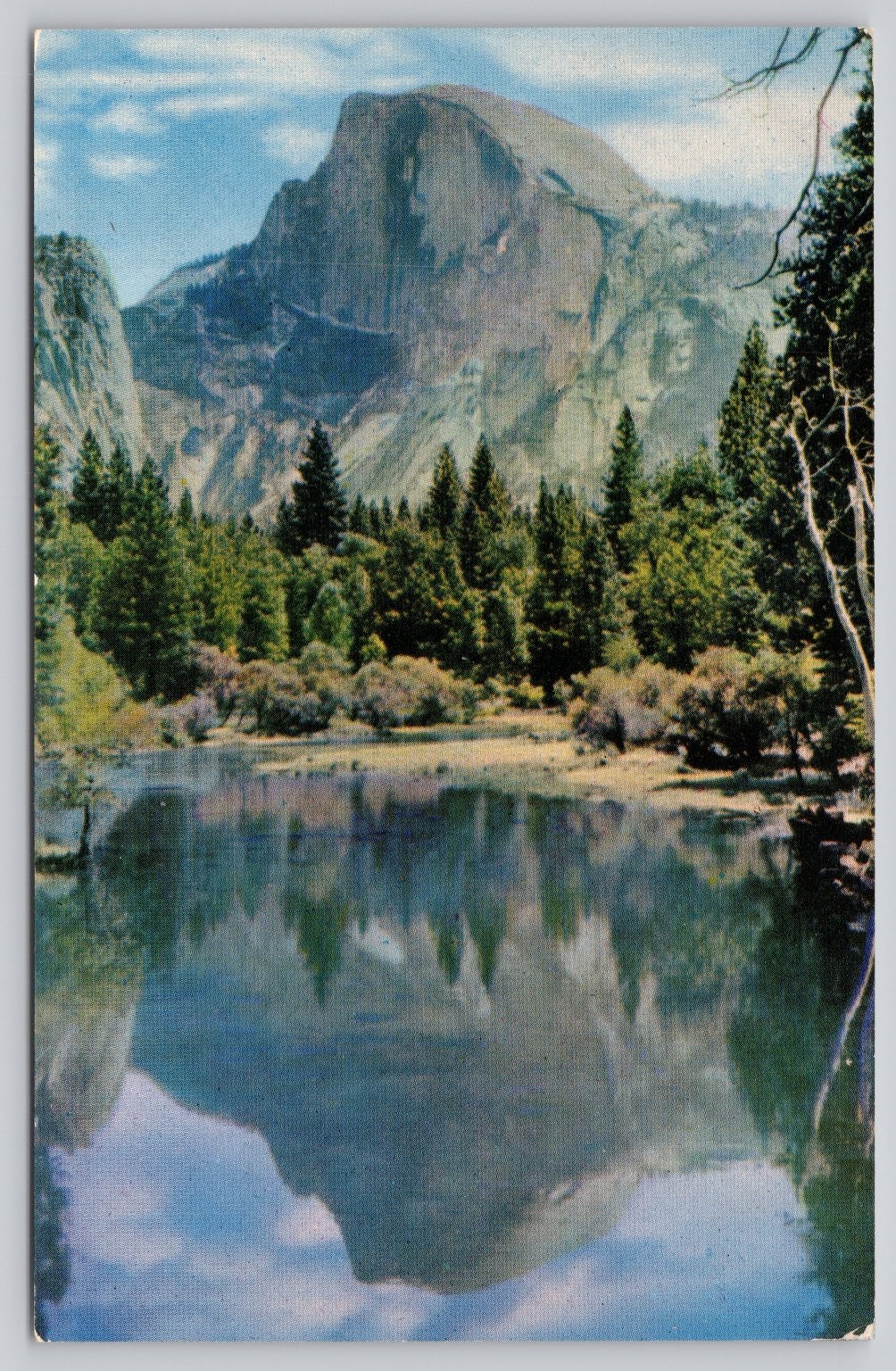 Yosemite Half Dome from Sentinel Bridge Curteichcolor Linen Postcard 1940s
