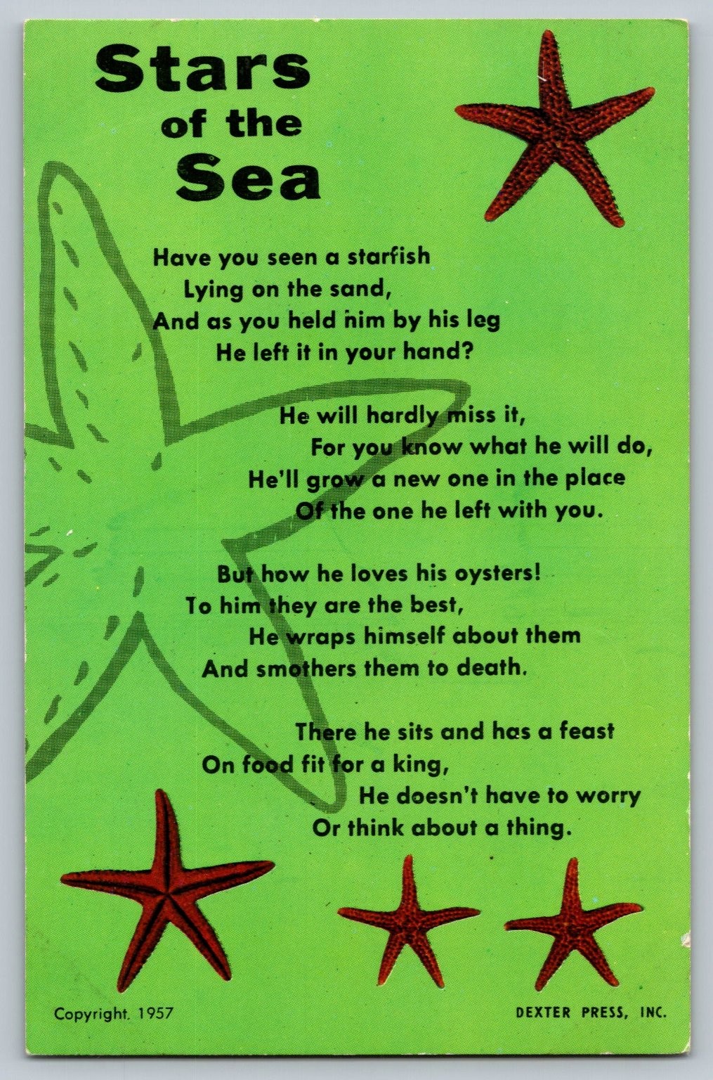 Vintage 1957 Dexter Press Sea Stars Poem Postcard Collectible
