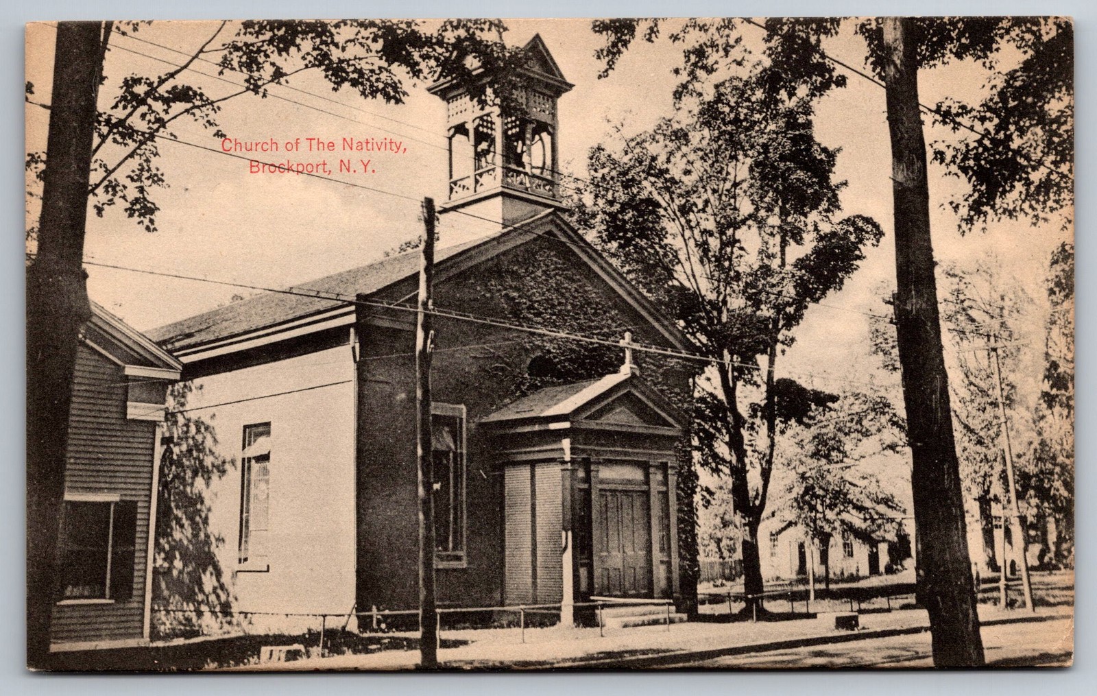 Postcard Church of The Nativity Brockport New York NY Vintage Sepia View