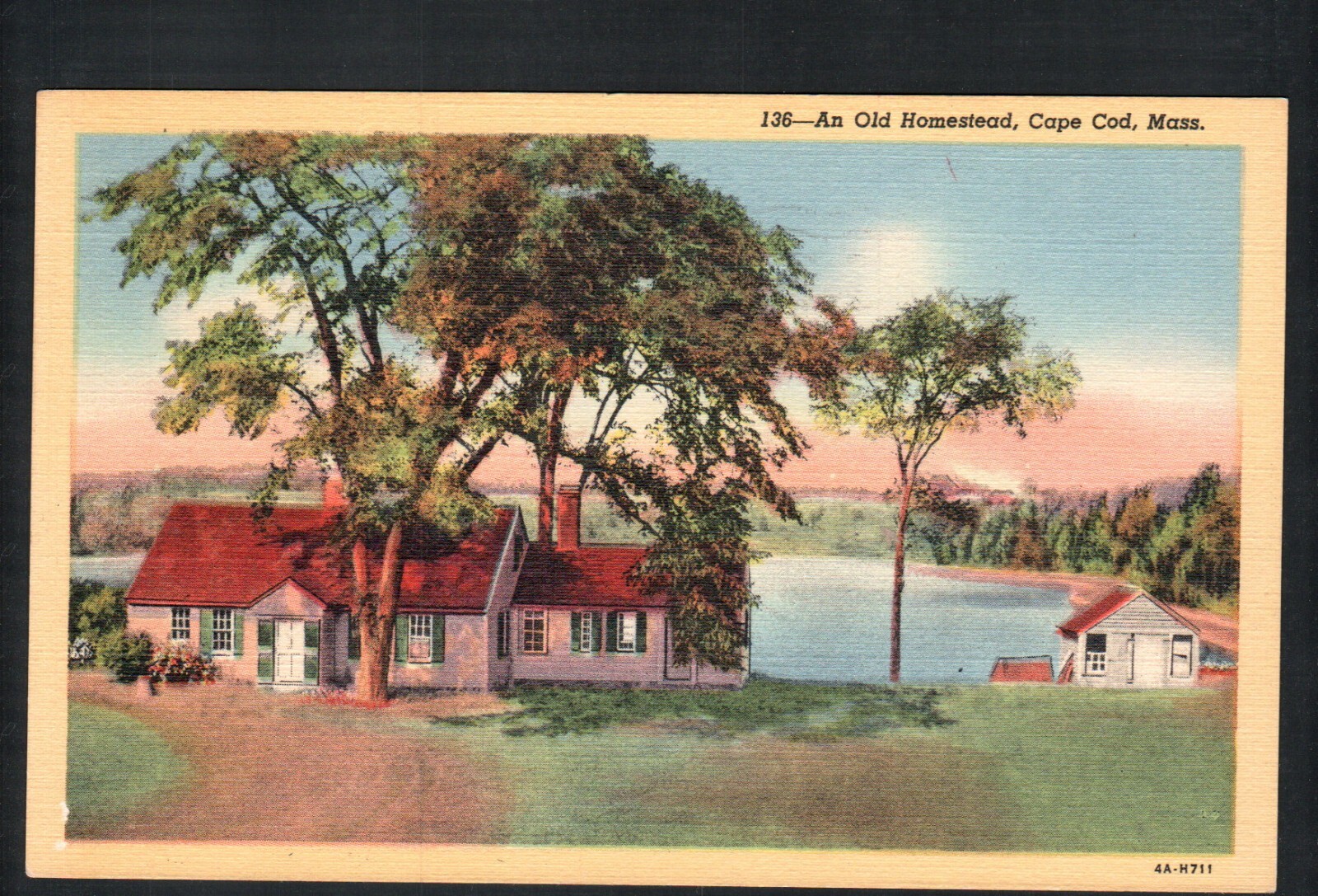 1949 CAPE COD, MA * AN OLD HOMESTEAD * POSTED HYANNIS VINTAGE 1940s LINEN