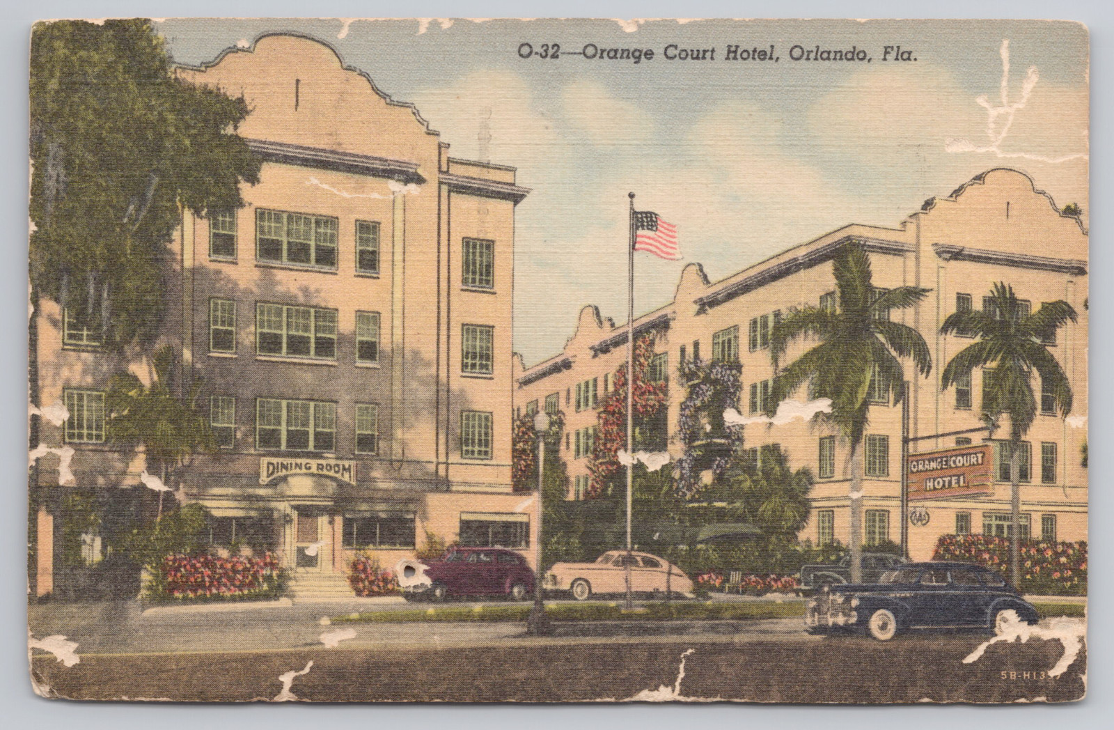 Orange Court Hotel Orlando FL Postcard 1947 Linen Cars Palm Trees
