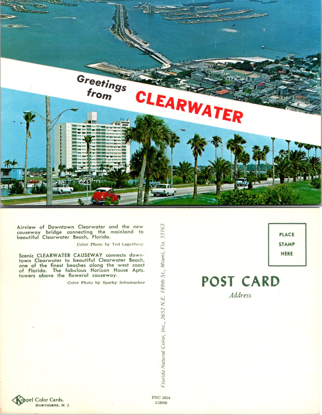 Clearwater Florida Beach Causeway Palm Trees Aerial Postcard