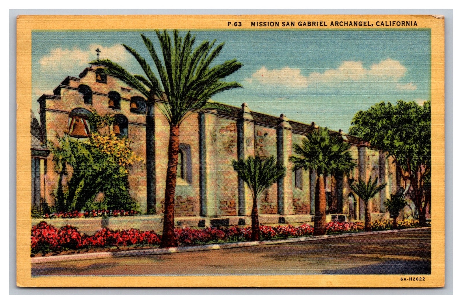 Mission San Gabriel Archangel CA California Posted 1954 Linen Postcard