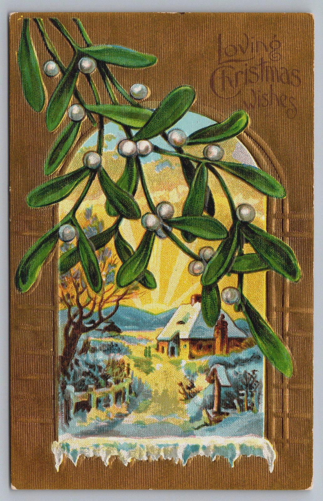 Vintage Postcard, Mistletoe, Christmas, Snow, Divided Back, Embossed