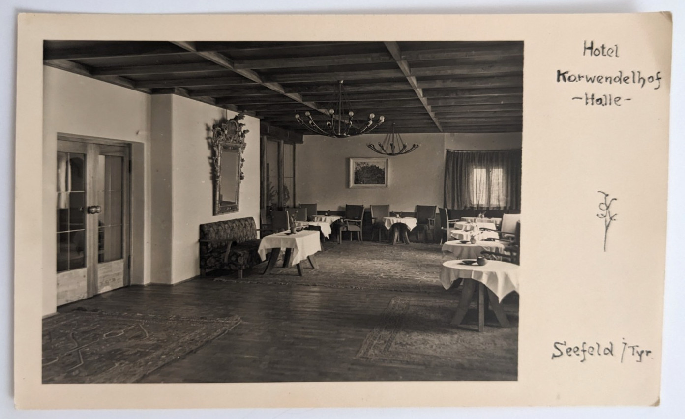 Hotel Karwendelhof Lobby Hall Seefeld Tyrol Austria Alps Vintage RPPC Postcard