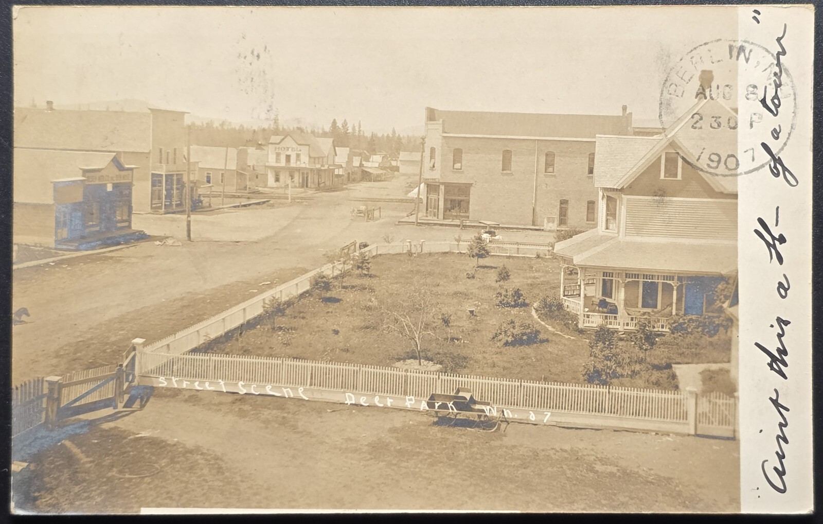 1907 Deer Park WA Street Scene Real Photo Postcard RPPC with Postmark