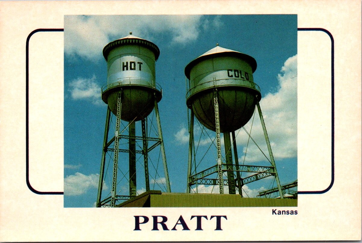 Pratt Kansas Hot and Cold Water Towers Continental Postcard A292